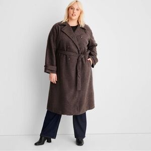 Future Collective Reese Women's Plus Winter Textured Trench Coat Jacket Sz 1X